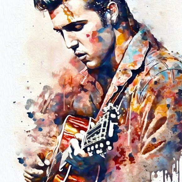 20x30 Elvis Presley Playing Guitar Watercolor Painting Rock n Roll Print - Picture 3 of 5